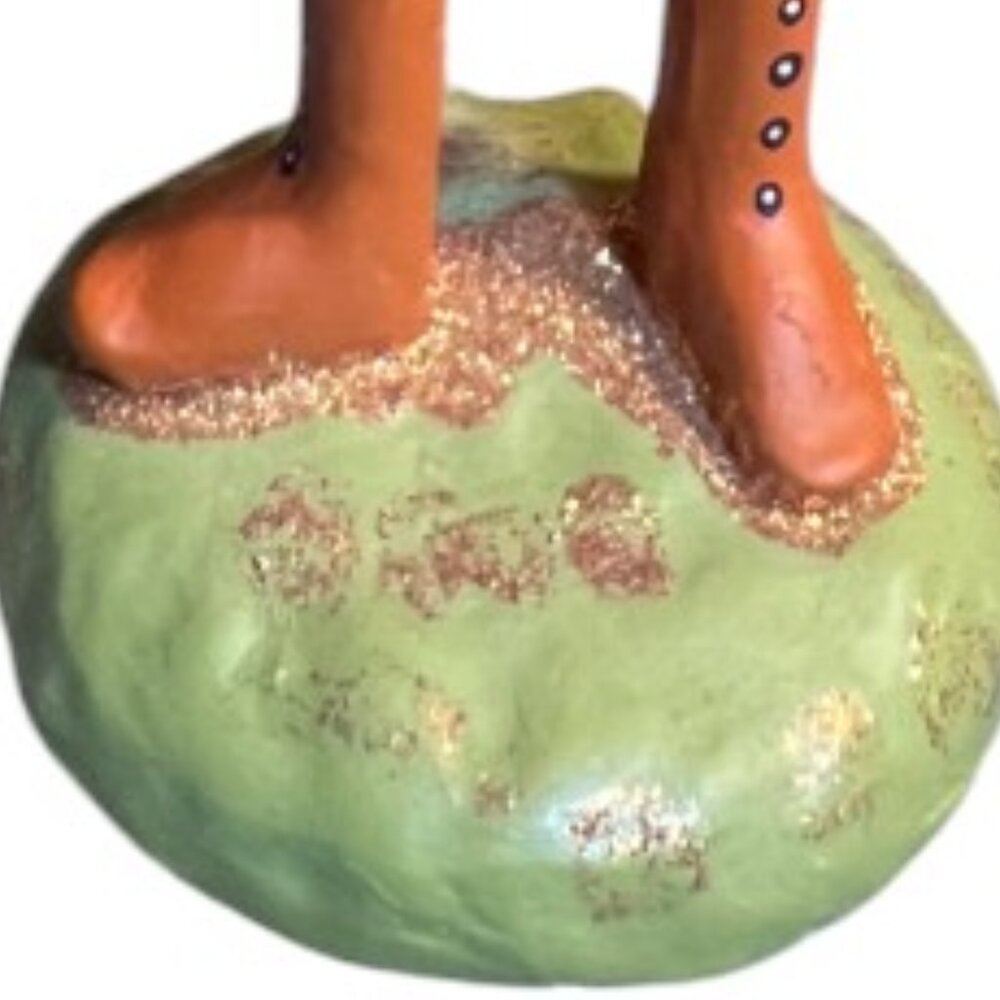 Folk Art Pumpkin Figurine in Flocked Suit Halloween Whimsical 15" tall x 6" wide - Picture 10 of 14